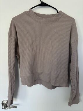 H&M Cropped Ribbed Long-Sleeve Pullover - Taupe
